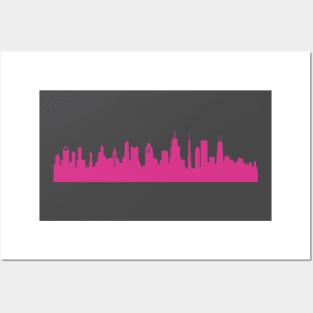 Chicago skyline pink Posters and Art